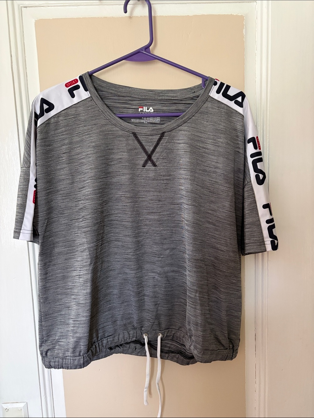 FILA Heather Gray Athletic Tee with Logo-Trimmed White Sleeves